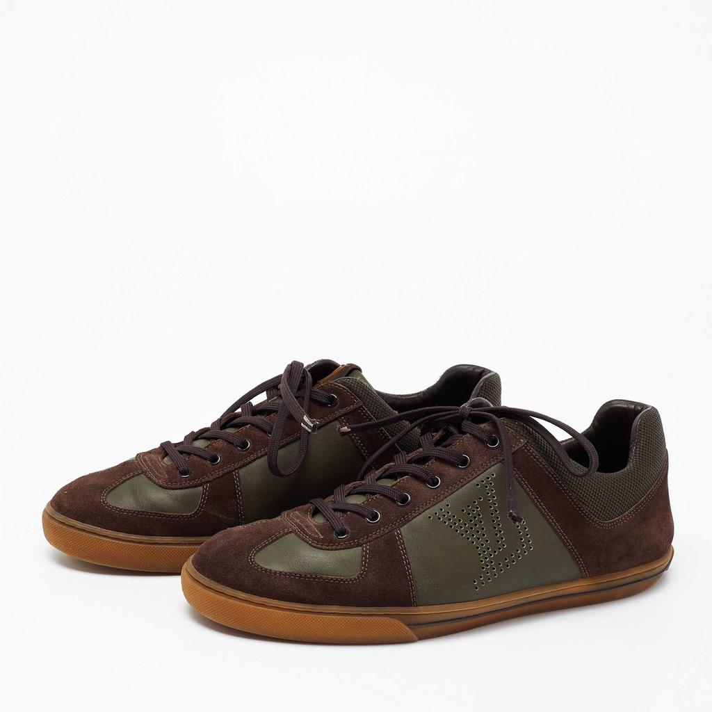 Louis Vuitton Brown/Olive Green Suede And Leather Offshore Trainers Low Top Sneakers Size 42.5商品第2张图片规格展示