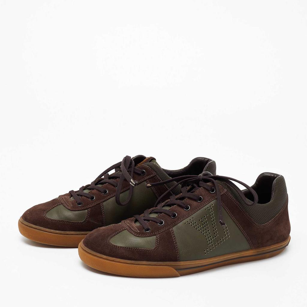 商品[二手商品] Louis Vuitton|Louis Vuitton Brown/Olive Green Suede And Leather Offshore Trainers Low Top Sneakers Size 42.5,价格¥2668,第4张图片详细描述