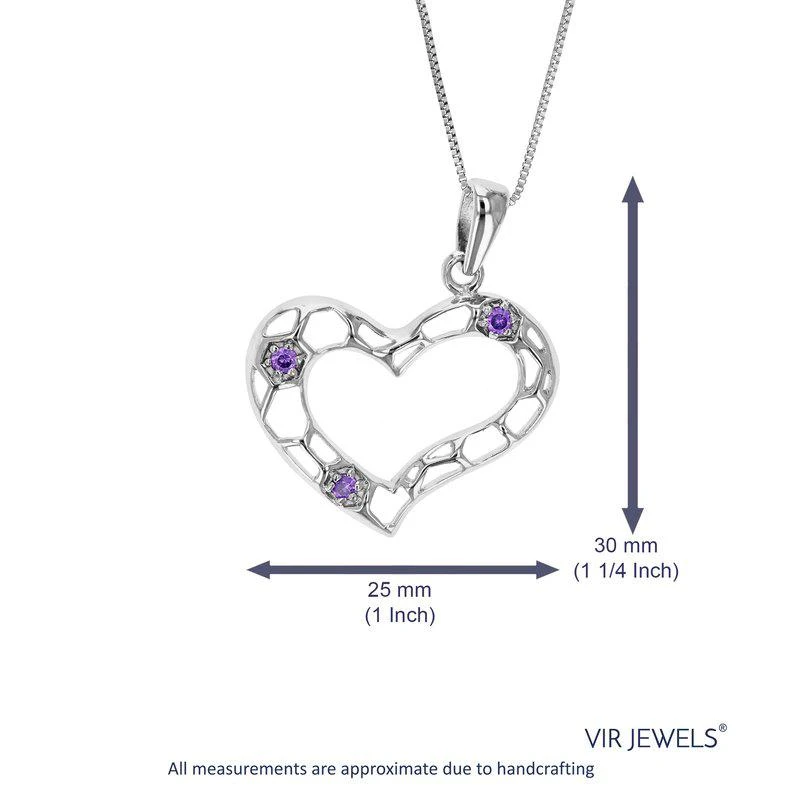 商品Vir Jewels|Pendant Necklace, Heart Shape Purple CZ Pendant Necklace For Women In .925 Sterling Silver With 18" Chain,价格¥340,第2张图片详细描述