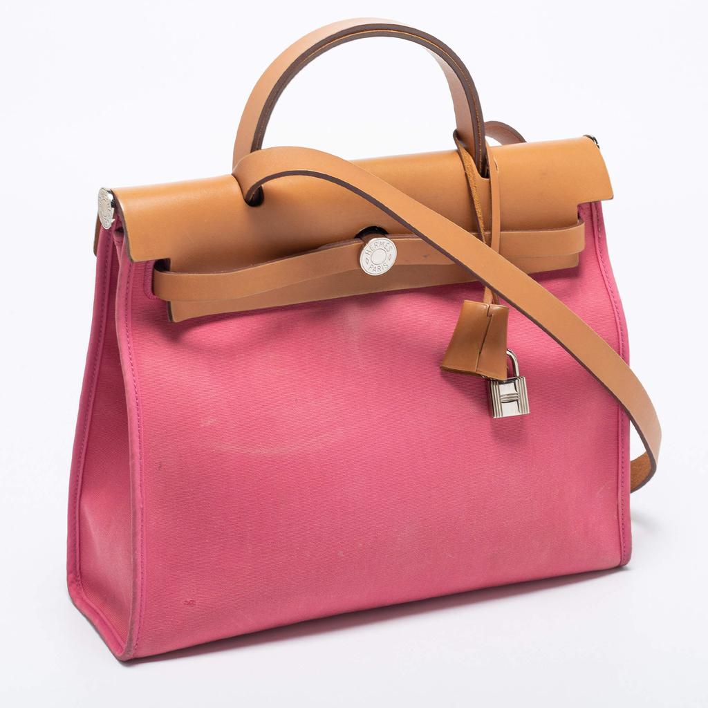 Hermes Rose Lipstick/Natural Canvas and Leather Herbag Zip 31 Bag商品第3张图片规格展示