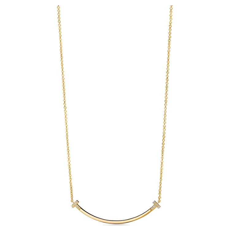商品[国内直发] Tiffany & Co.|蒂芙尼 Tiffany T 系列 微笑镶钻吊坠 18K金 项链 女款 金色,价格¥17000,第1张图片