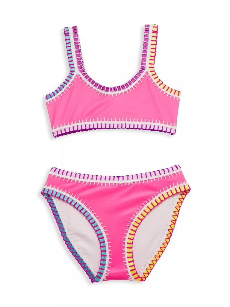 商品PQ|Little Girl's & Girl's Sporty Rainbow Embroidered Bikini Set,价格¥351,第1张图片