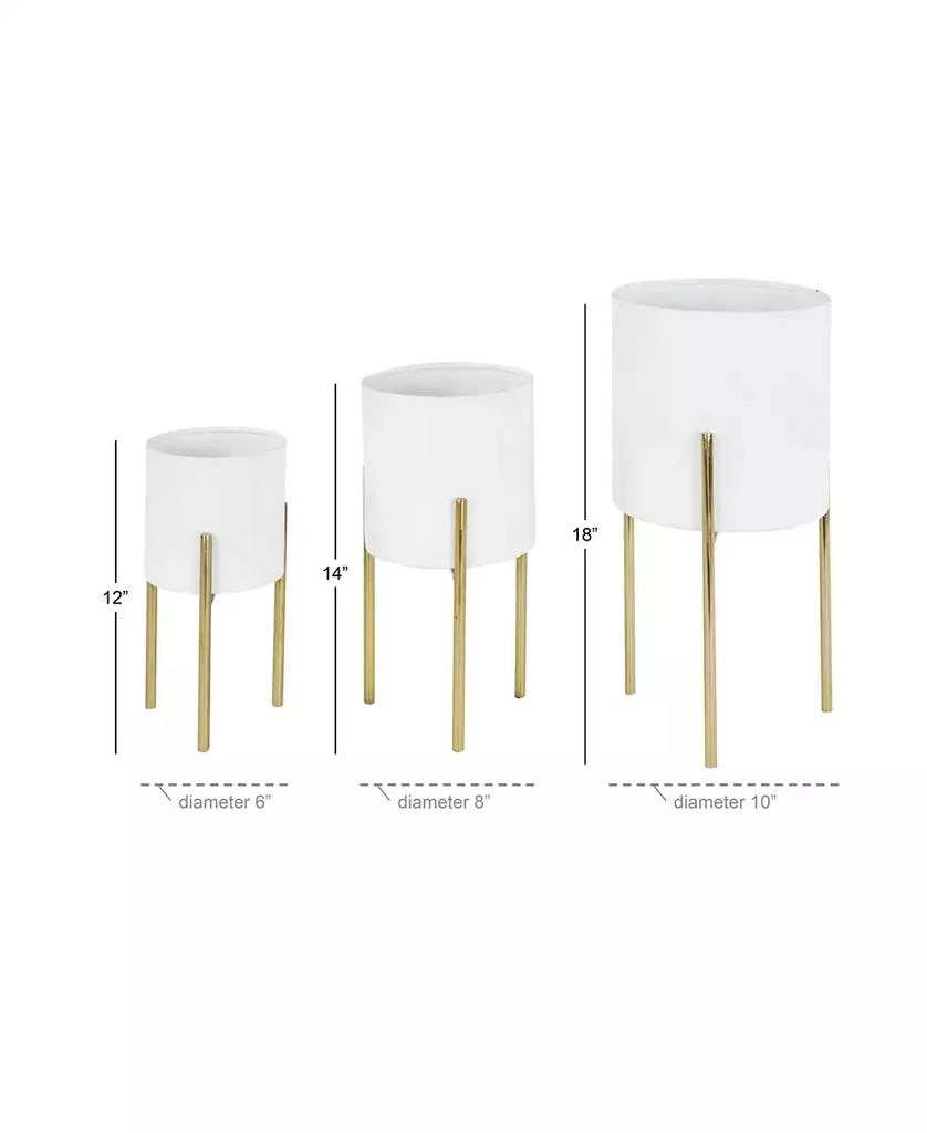 Contemporary Style Large Round Metal Planters in Stands, Set of 3 商品