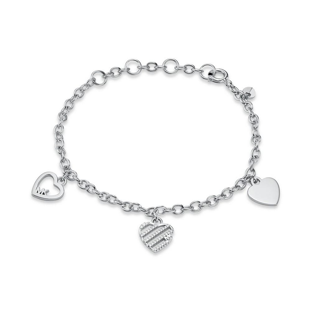 Sterling Silver Open Heart Charm Bracelet and Available in Silver, 14K Rose-Gold Plated or 14K Gold Plated商品第1张图片规格展示