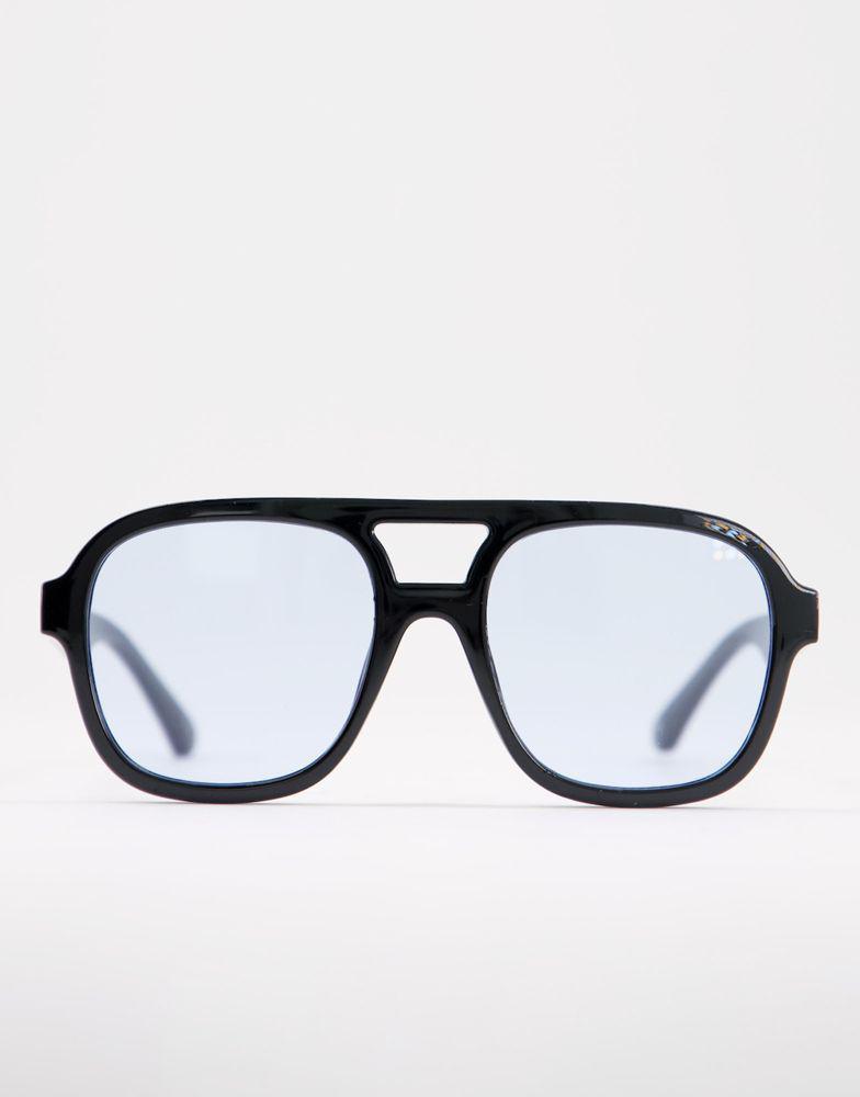 商品ASOS|ASOS DESIGN frame aviator sunglasses with blue lens in black   - BLACK,价格¥45,第4张图片详细描述