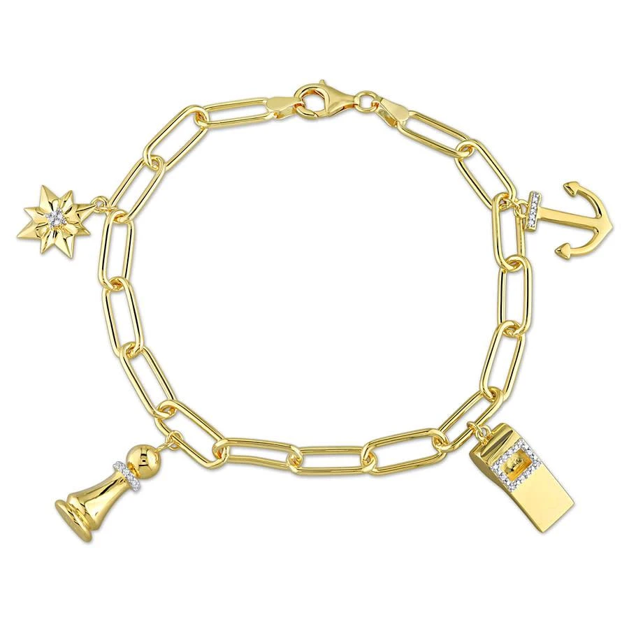 商品Amour|1/6CT TDW Men's Diamond 4-charm 6mm Oval Link Chain Bracelet In Yellow Plated Sterling Silver - 9 In.,价格¥1414,第1张图片