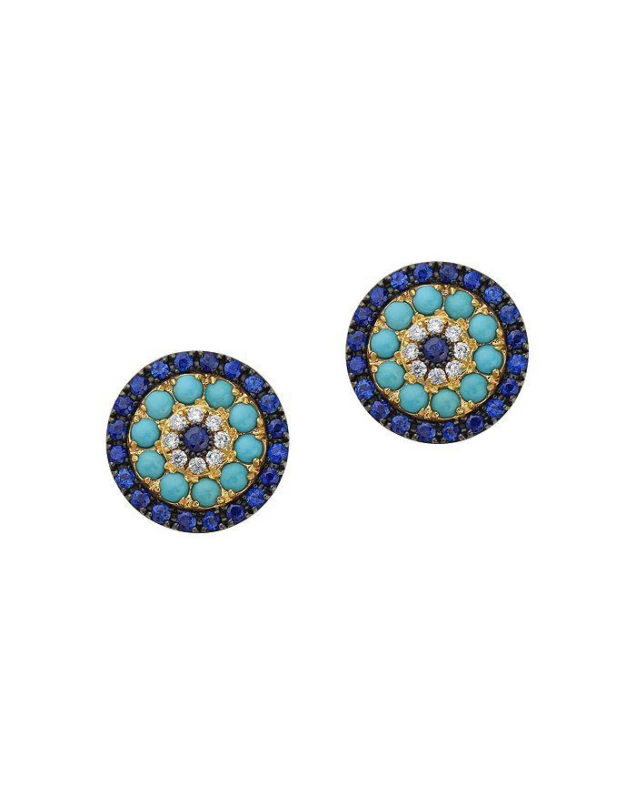商品Bloomingdale's|Diamond, Blue Sapphire & Turquoise Stud Earrings in 14K Yellow Gold - Exclusive,价格¥6817,第1张图片