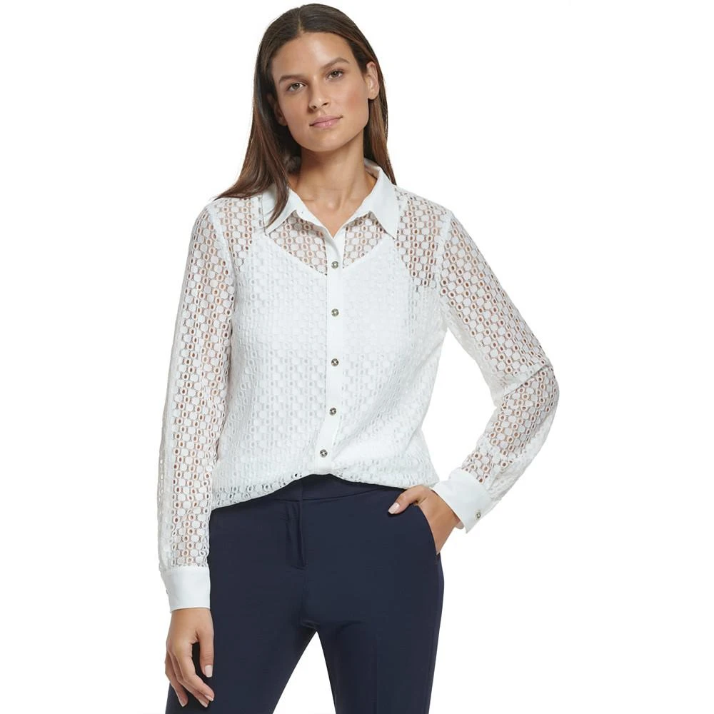 商品Tommy Hilfiger|Women's Sheer Lace Button-Front Shirt,价格¥274,第1张图片