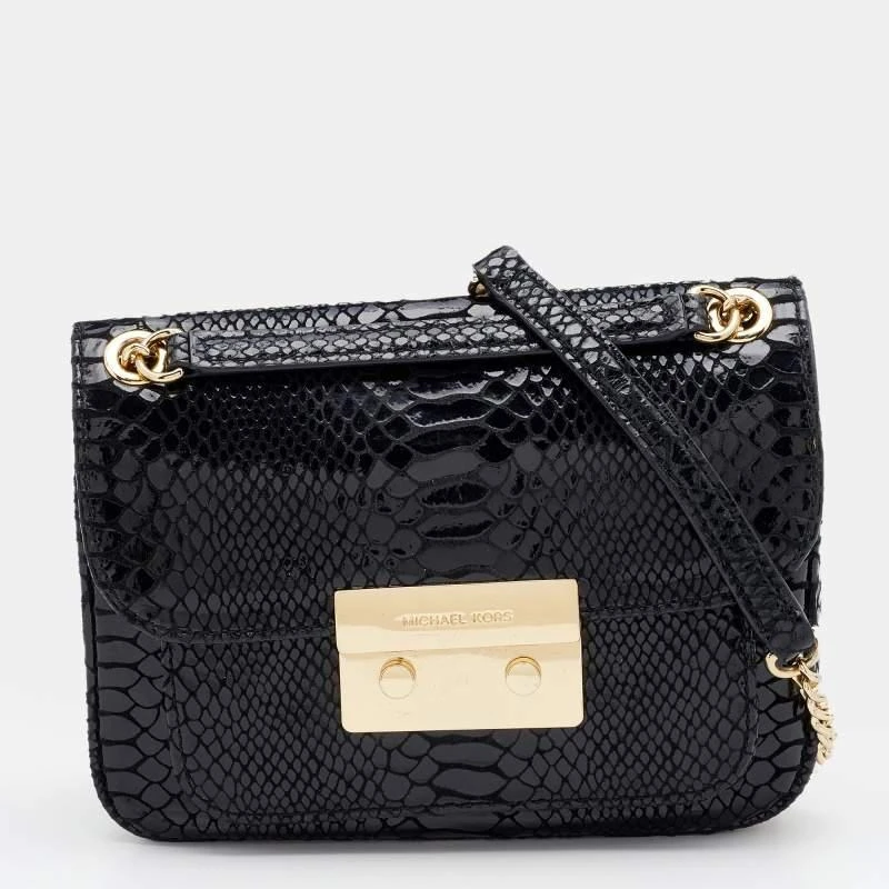 商品[二手商品] Michael Kors|Michael Kors Black Python Effect Leather Sloan Shoulder Bag,价格¥814,第1张图片