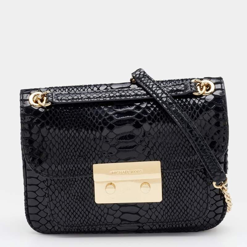 商品[二手商品] Michael Kors|Michael Kors Black Python Effect Leather Sloan Shoulder Bag,价格¥1003,第1张图片