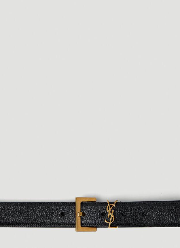 商品Yves Saint Laurent|Square Buckle Monogram Belt in Black,价格¥3598,第1张图片