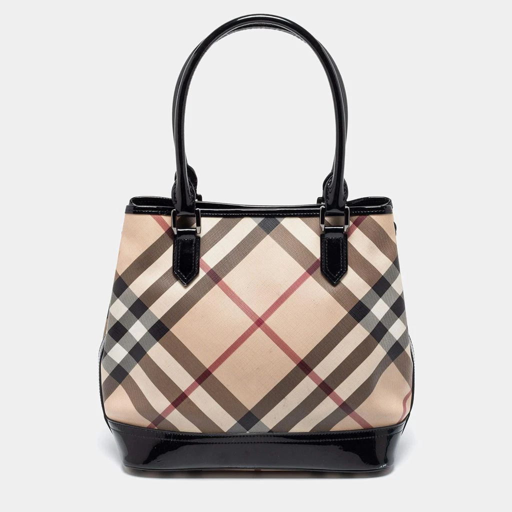 商品[二手商品] Burberry|Burberry Black/Beige Nova Check PVC And Patent Leather Snap Tote,价格¥3142,第1张图片