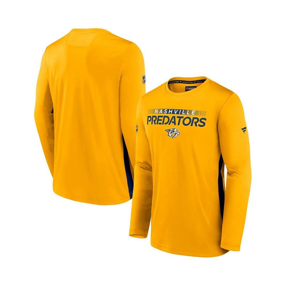 商品Fanatics|Men's Branded Gold Nashville Predators Authentic Pro Rink Performance Long Sleeve T-shirt,价格¥411,第1张图片