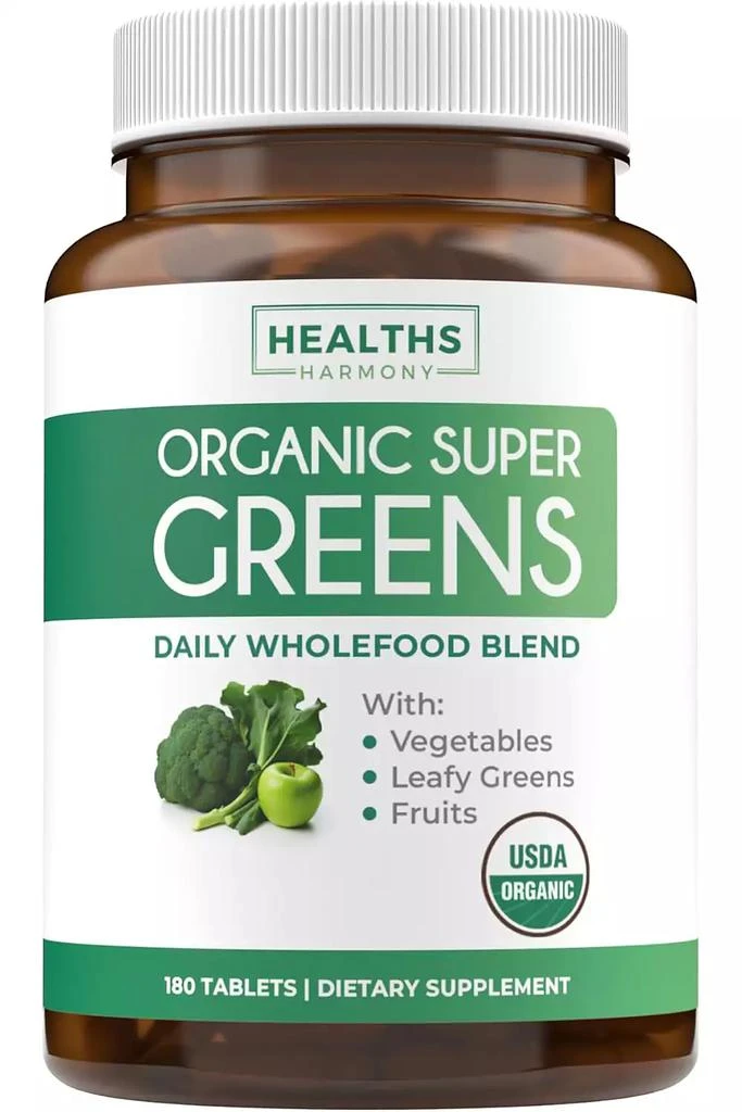 商品Healths Harmony|Organic Super Greens Tablets, Complete Superfood Supplement for Super Antioxidants, Energy, Gut Health, and Immune Support, Health's Harmony, 60ct,价格¥116,第1张图片