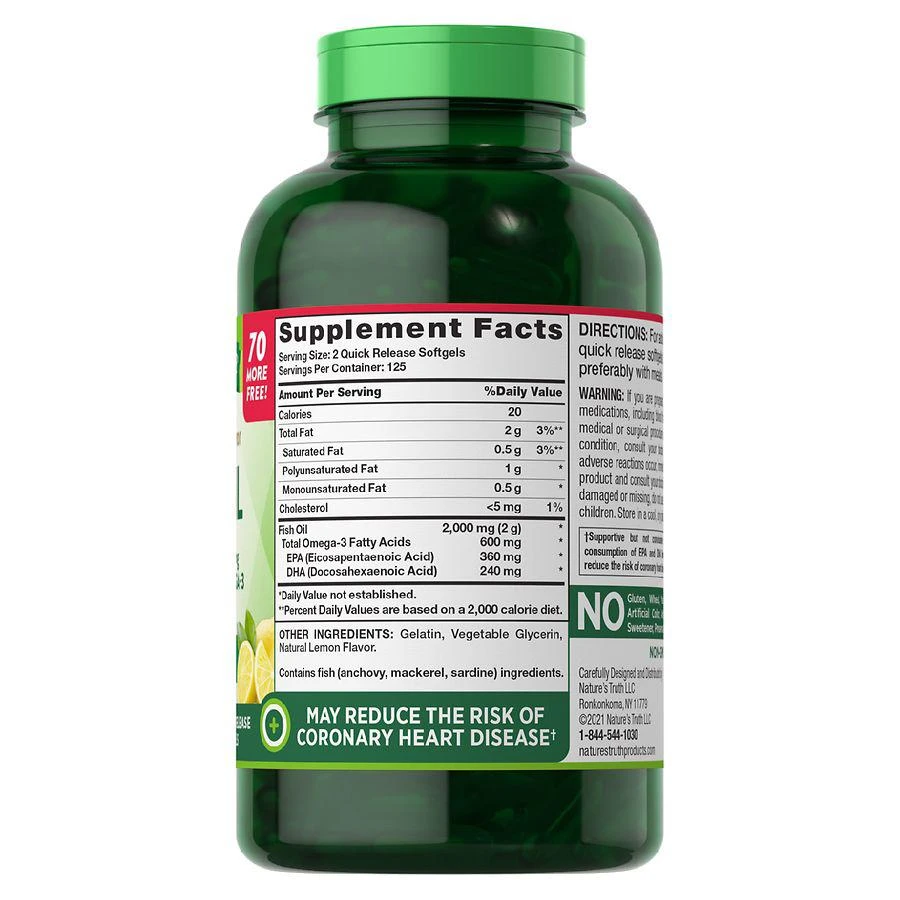 商品Nature's Truth|Fish Oil 2,000 mg Lemon,价格¥63,第3张图片详细描述