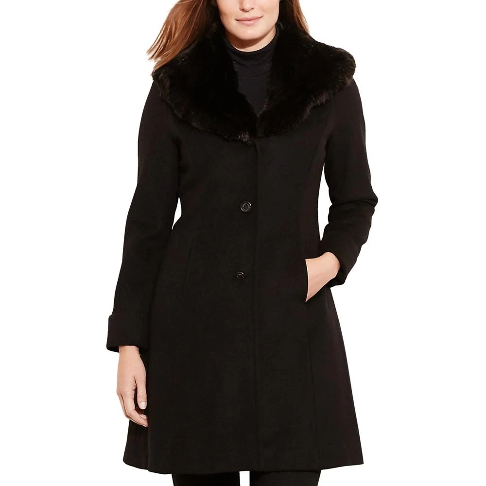 商品Ralph Lauren|Petite Faux-Fur-Trim Walker Coat, Created for Macy's,价格¥1340,第1张图片