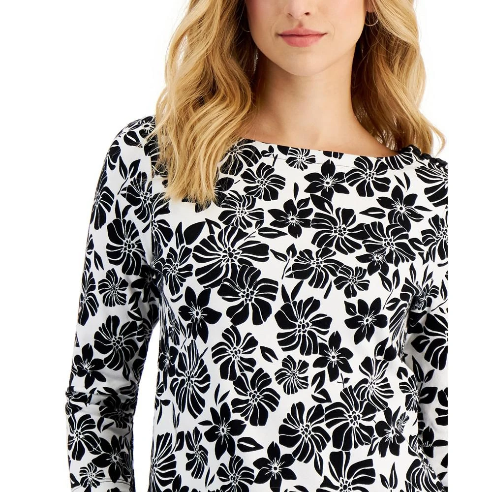 商品Charter Club|Petite Jaclyn Floral-Print Cotton Boat-Neck Top, Created for Macy's,价格¥75,第3张图片详细描述