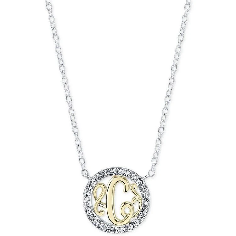 商品Unwritten|Initial "C" Pendant Necklace with Crystal Pavé Circle in Sterling Silver and Gold Flash,价格¥150,第2张图片详细描述