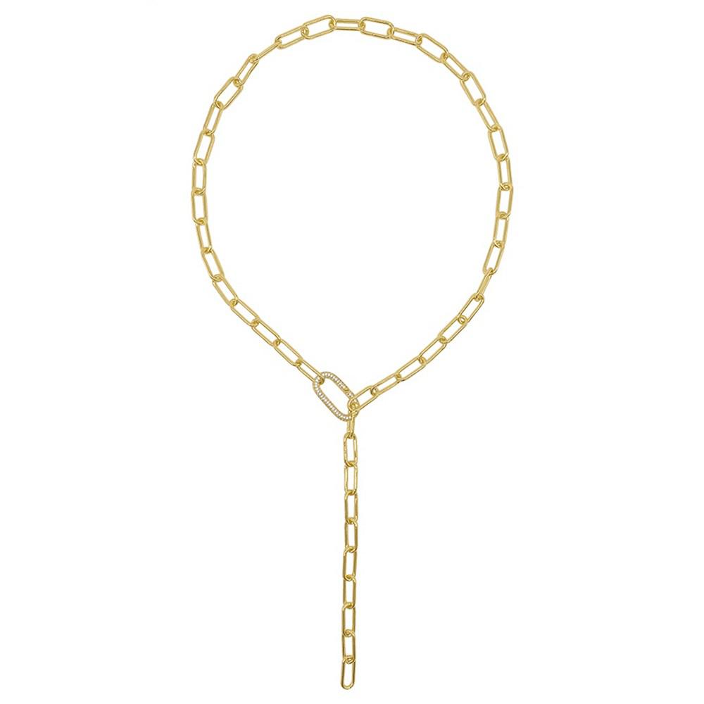 Women's 14K Gold-Tone Plated Y-Shaped Lariat Crystal Lock Necklace商品第1张图片规格展示