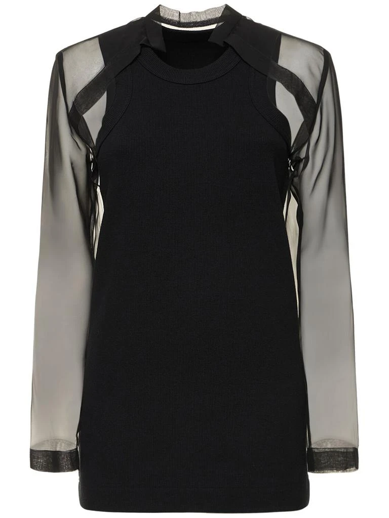 商品Sacai|Ribbed Cotton Jersey & Chiffon Top,价格¥1757,第1张图片