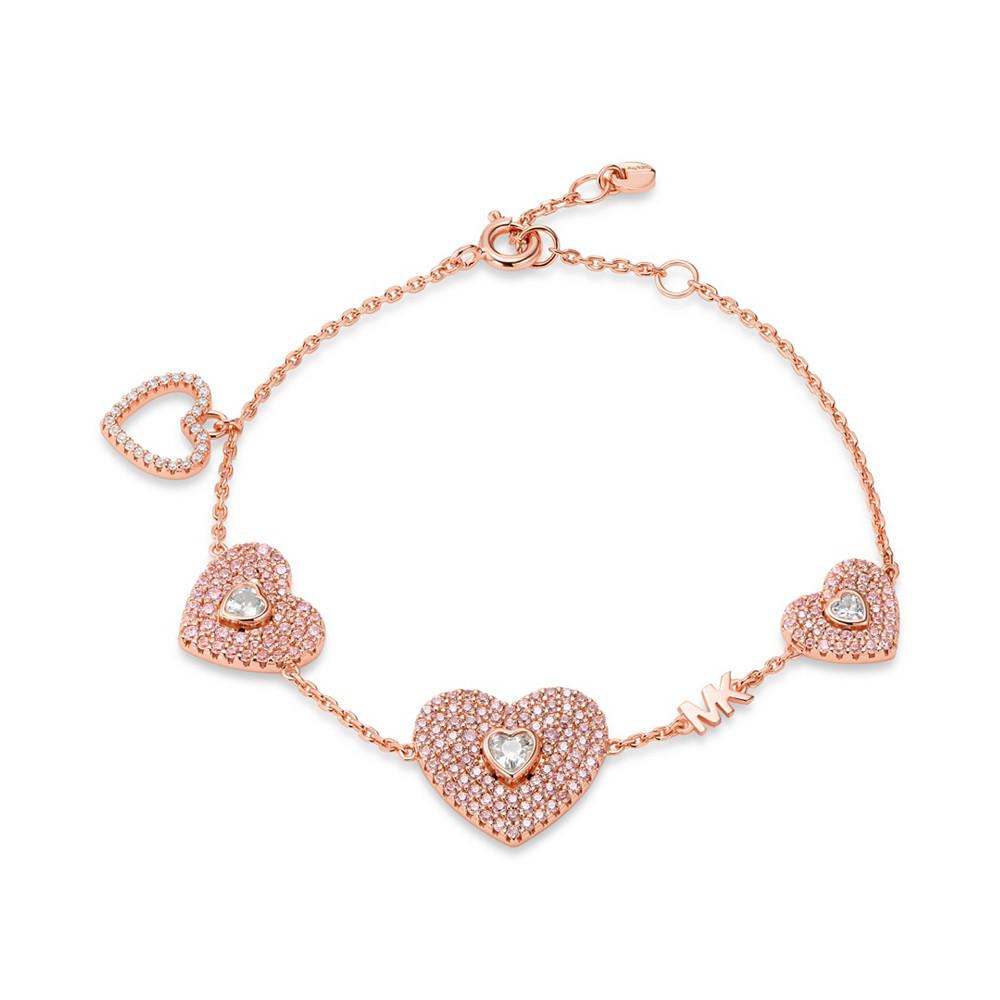 14K Rose Gold-Plated Sterling Silver Pave Heart Line Bracelet商品第1张图片规格展示