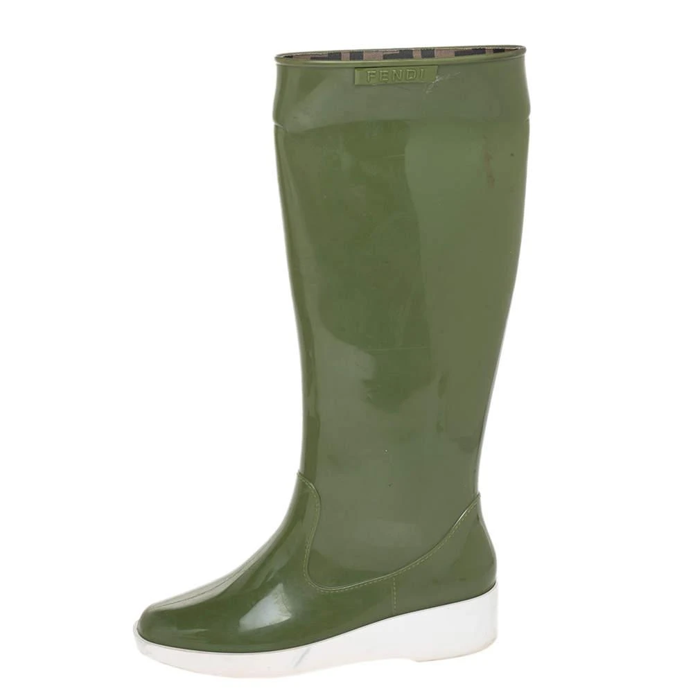 商品[二手商品] Fendi|Fendi Green Rubber Wedge Rain Boots Size 36,价格¥1256,第2张图片详细描述