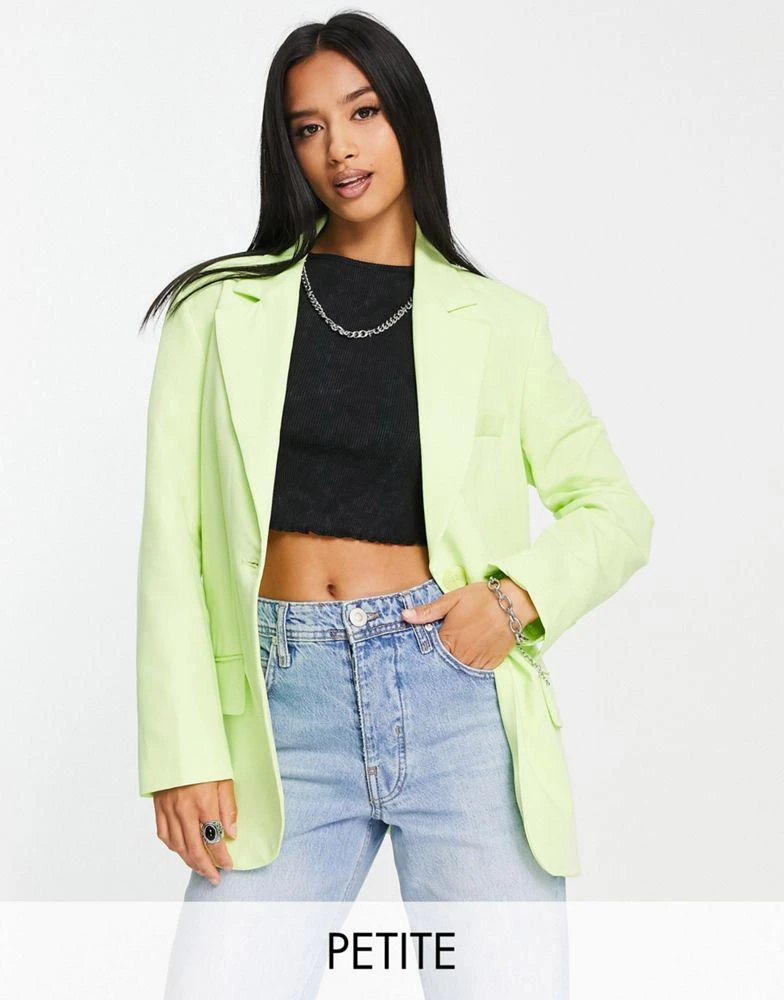 商品Bershka|Bershka Petite oversized blazer in lime,价格¥174,第1张图片