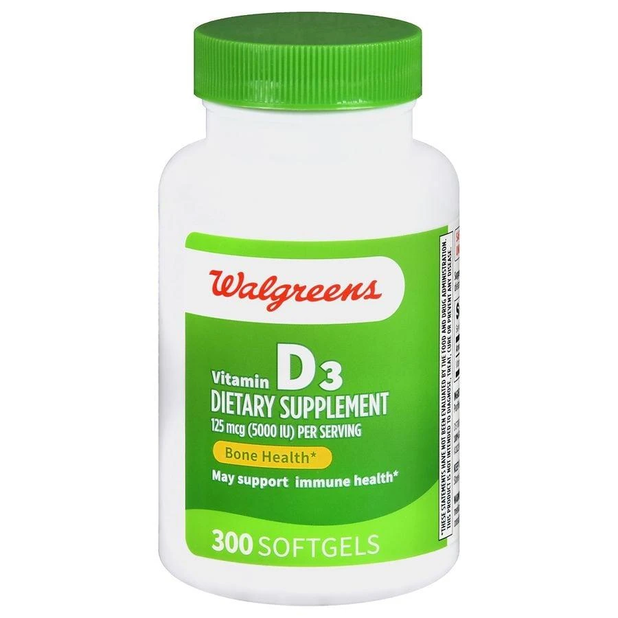 商品Walgreens|Vitamin D3 125 mcg (5000 IU) Softgels (300 days),价格¥252,第1张图片