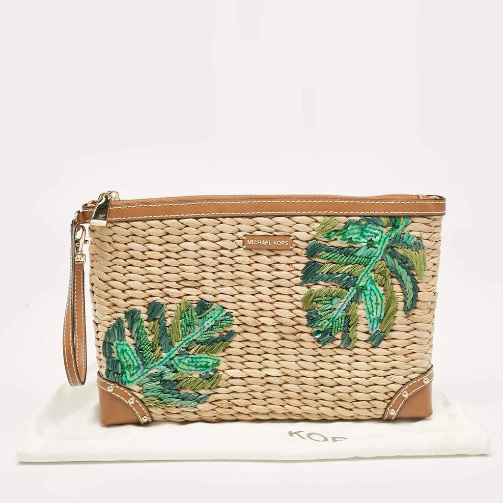Michael Kors Tan Wicker Malibu Wristlet Zip Pouch 商品