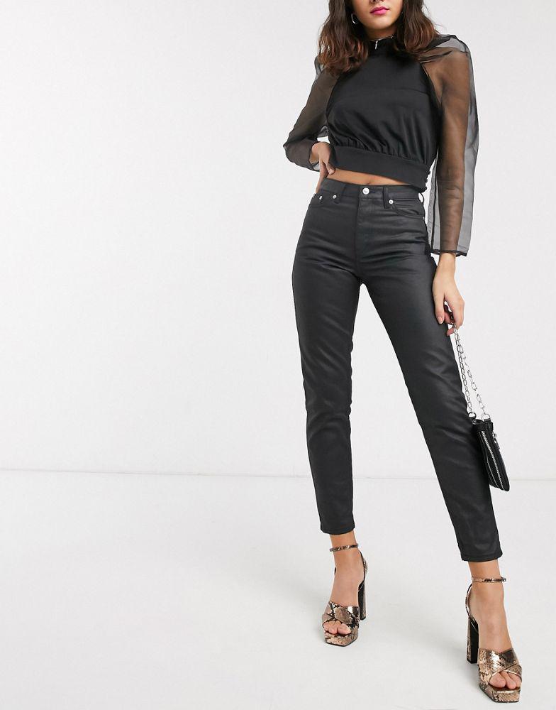 Topshop coated mom jeans in black商品第1张图片规格展示