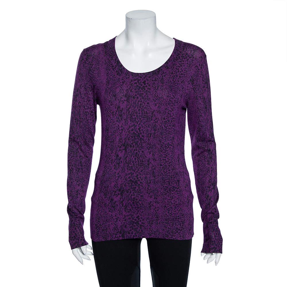Diane Von Furstenberg Purple Animal Print Knit Neva Top S商品第1张图片规格展示