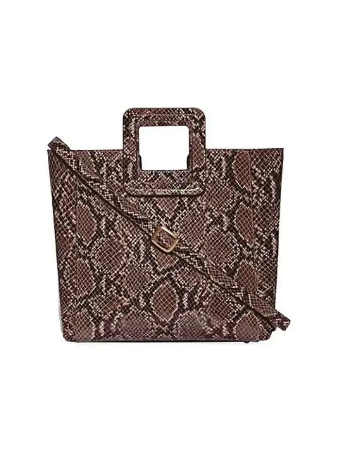 商品Staud|Shirley Snakeskin-Embossed Leather 托特包,价格¥2959,第1张图片