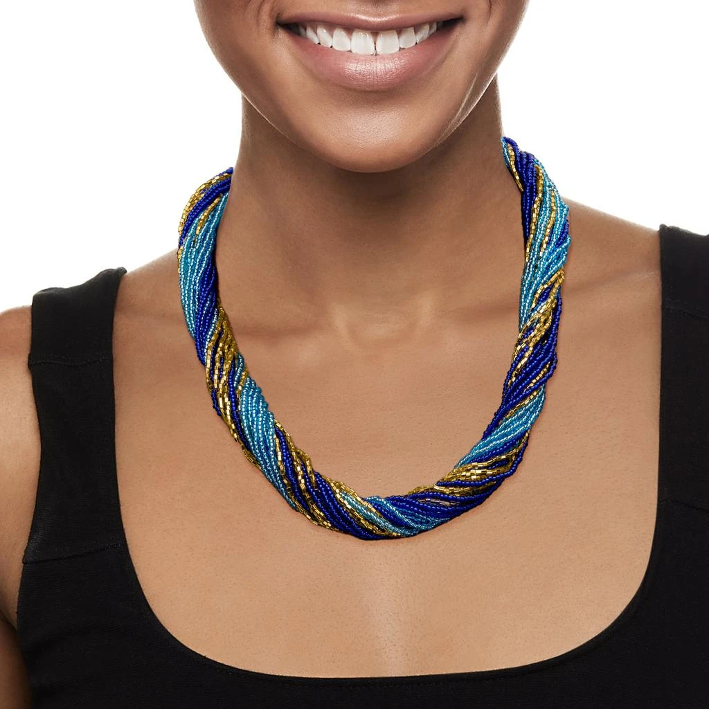 商品Ross-Simons|Ross-Simons Italian Blue and Golden Murano Glass Bead Torsade Necklace With 18kt Gold Over Sterling,价格¥932,第2张图片详细描述