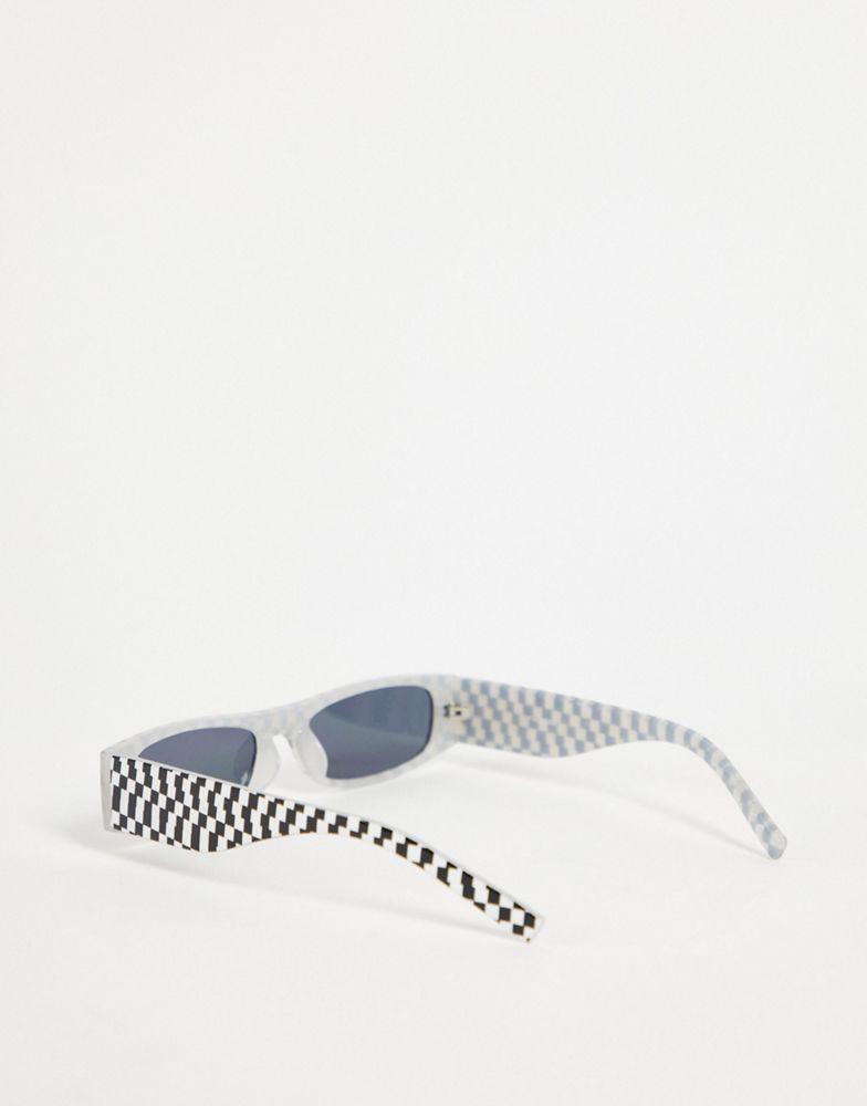 ASOS DESIGN mini rectangle sunglasses with checkerboard design in black and white - BLACK商品第2张图片规格展示