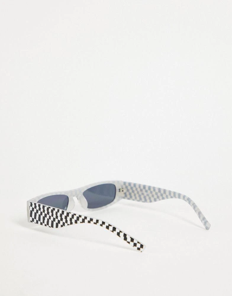 商品ASOS|ASOS DESIGN mini rectangle sunglasses with checkerboard design in black and white - BLACK,价格¥65,第2张图片详细描述