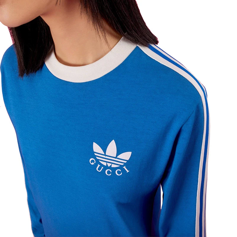 商品Gucci|【预售3-7天】GUCCI/古驰 22年秋冬新款 adidas联名系列 女士钴蓝色纯棉T恤连衣裙693537XJEBS4153,价格¥5683,第6张图片详细描述