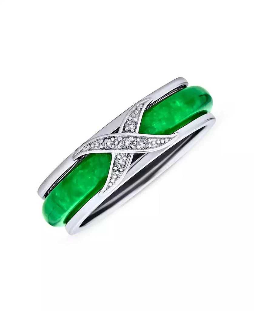 商品Bling Jewelry|Pave CZ Accent Criss Cross Cubic Zirconia X Kiss Dyed Green Jade Band Ring For Women For .925 Sterling Silver,价格¥329,第1张图片详细描述