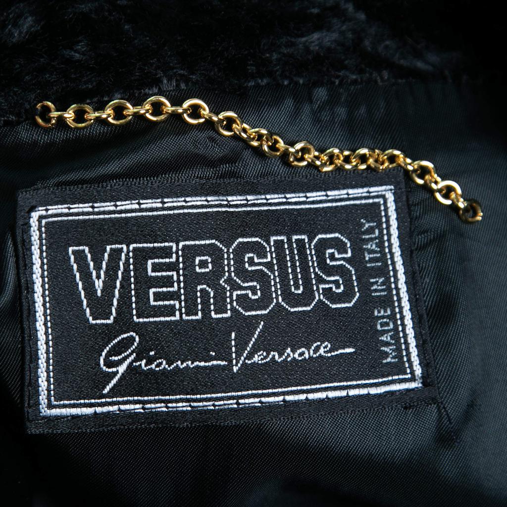 Versus Versace Vintage Black Rhinestone-Embellished Faux Fur Coat S商品第5张图片规格展示