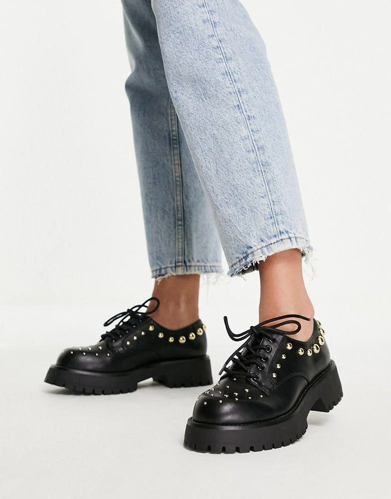 商品ASOS|ASOS DESIGN Multiple studded chunky lace up flat shoes in black,价格¥165,第1张图片