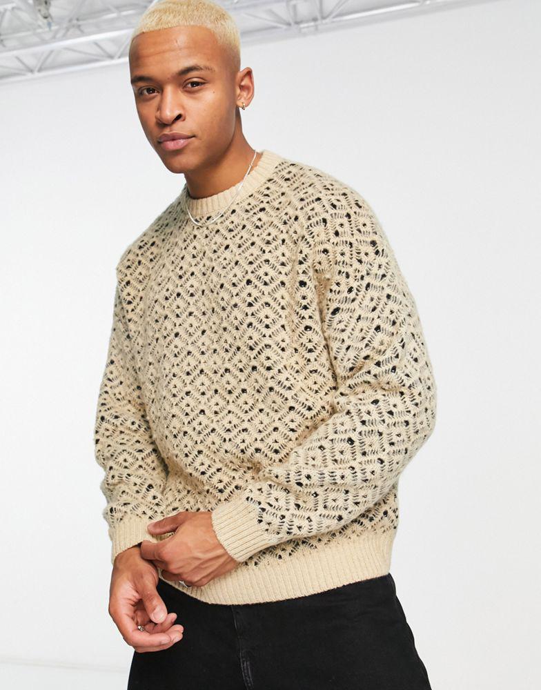 ASOS DESIGN oversized knitted jumper with pattern detail in beige商品第1张图片规格展示