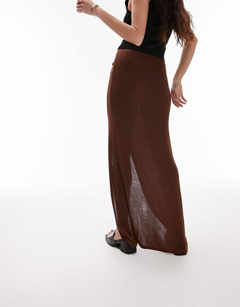 Topshop slinky twist front maxi skirt in chocolate商品第3张图片规格展示