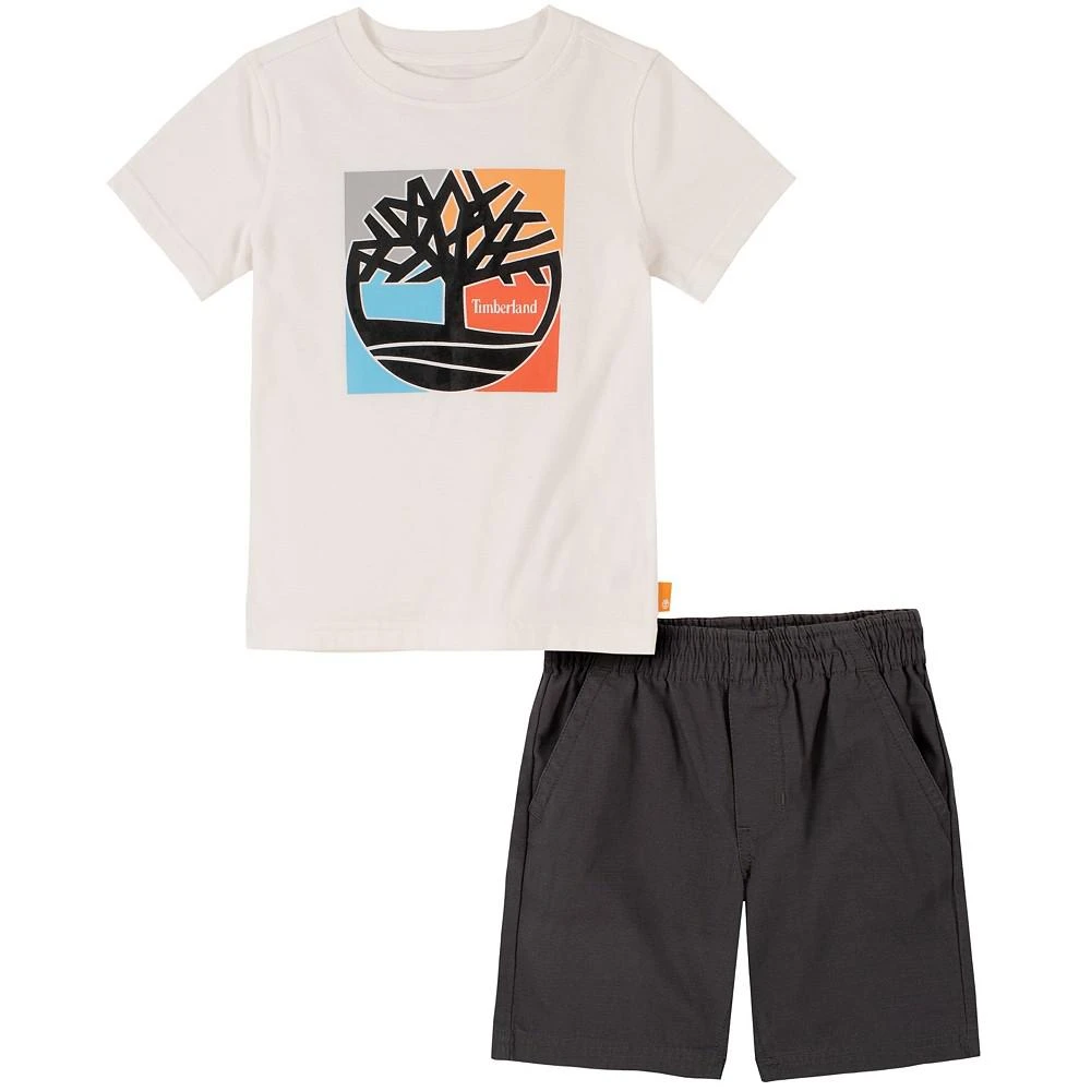 商品Timberland|Little Boys Short Sleeve Colorful Tree T-shirt and Ripstop Shorts, 2 Piece Set,价格¥123,第1张图片