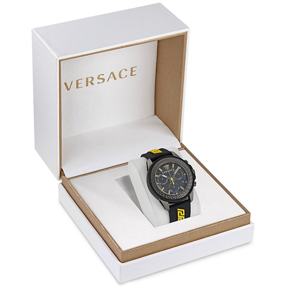 Men's Swiss Chronograph Greca Action Yellow & Black Silicone Strap Watch 45mm商品第4张图片规格展示