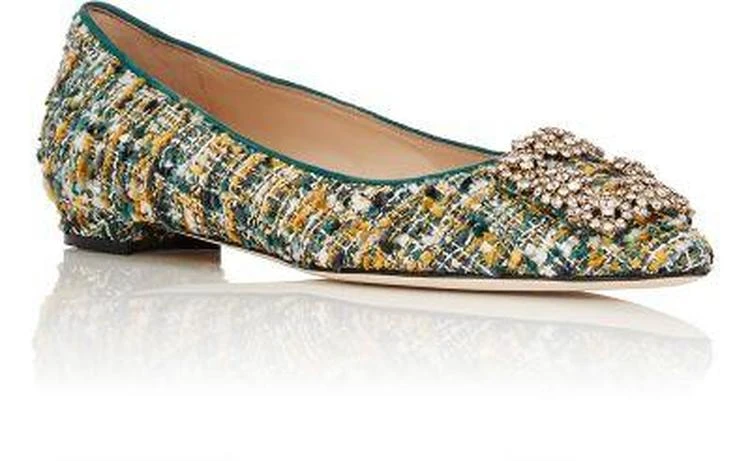 商品Manolo Blahnik|Hangisi Tweed Flats粗花呢平底鞋,价格¥4231,第2张图片详细描述