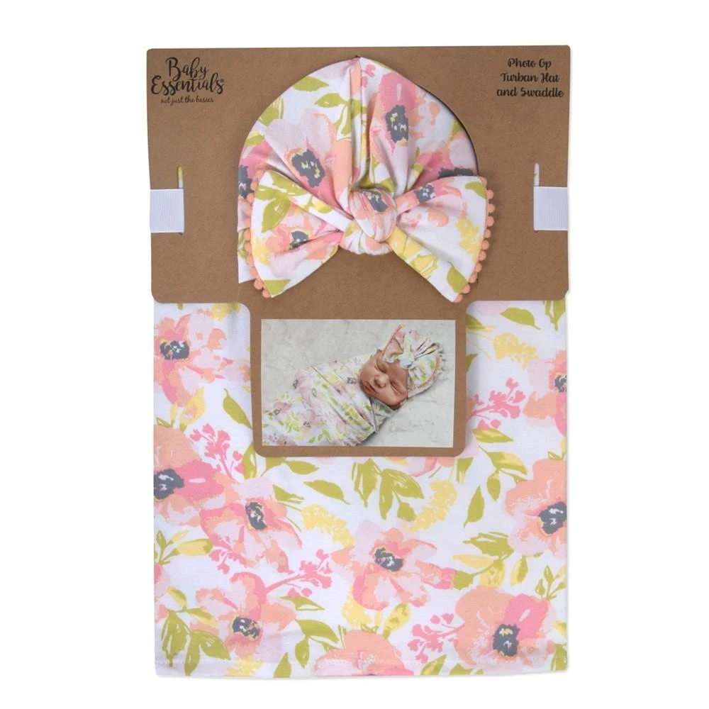 商品Baby Essentials|Baby Girls Soft Floral Print Swaddle Wrap Blanket with Matching Turban, 2 Piece Set,价格¥99,第2张图片详细描述