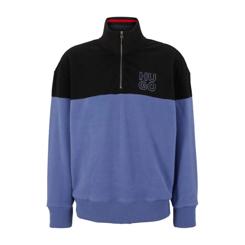 商品Hugo Boss|Zip-neck sherpa fleece sweatshirt with stacked logo embroidery,价格¥656,第1张图片