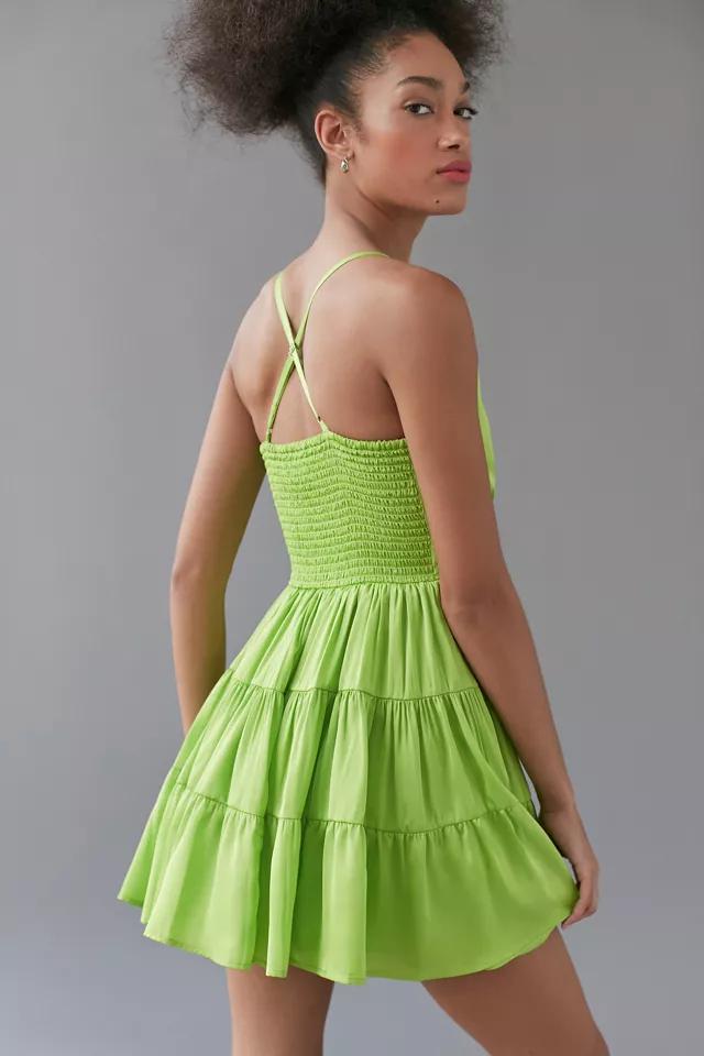 UO Stephy Satin Tiered Mini Dress商品第2张图片规格展示