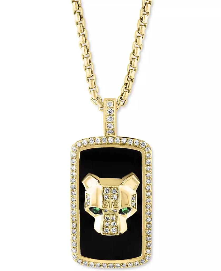 商品Effy|EFFY® Men's Onyx, Diamond (1/5 ct. t.w.), & Tsavorite Accent Panther Head Dog Tag 22" Pendant Necklace in 14k Gold,价格¥22091,第3张图片详细描述