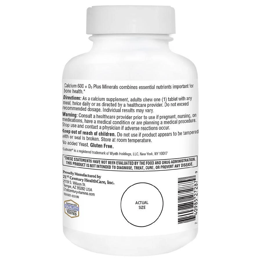 商品21st Century|600 + D3 Plus Minerals Chewable Tablets,价格¥66,第2张图片详细描述