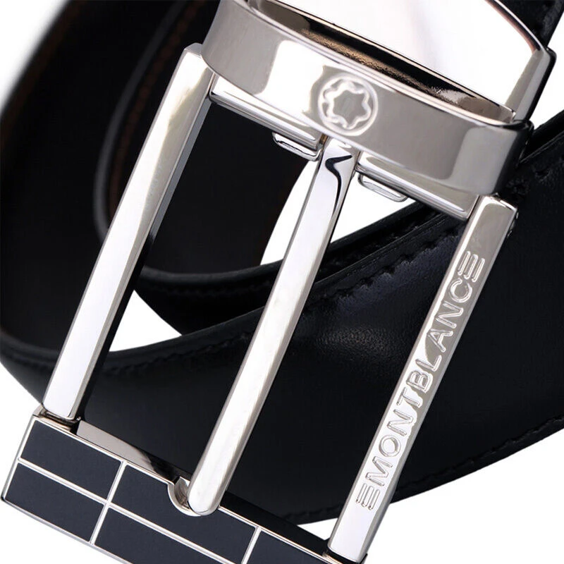 Mont Blanc 万宝龙 男士牛皮镀钯抛光针扣皮革皮带 101899 商品